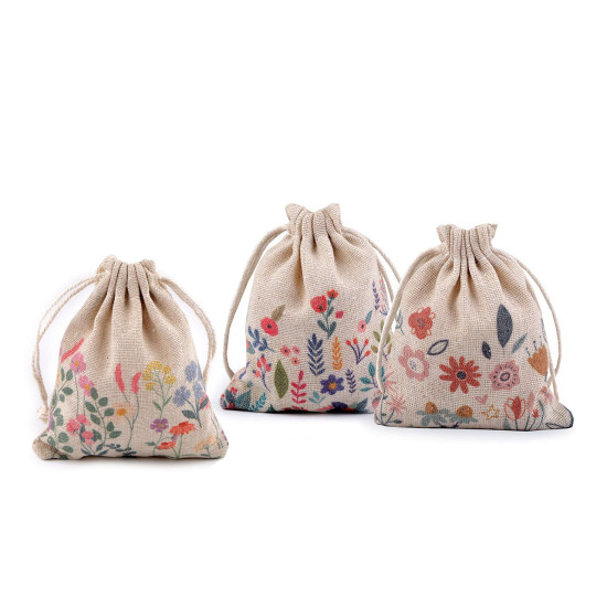 Frühlings-geschenkbeutel, 10 x 13 cm, leinen mit blumen - Naturfarbe (1 Stück) Frühlings-geschenkbeutel, 10 x 13 cm, leinen mit blumen - Naturfarbe (1 Stück)