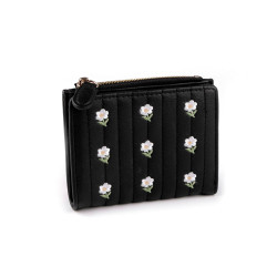 Portmonetka damska 9x12 cm haftowana - Czarny (1 Sztuka)