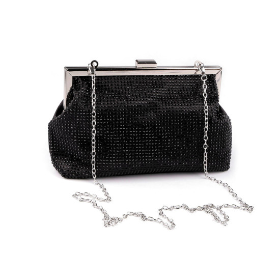 Pochette/sac de soirée en satin avec strass - Noir (2 Pièces) Pochette/sac de soirée en satin avec strass - Noir (2 Pièces)