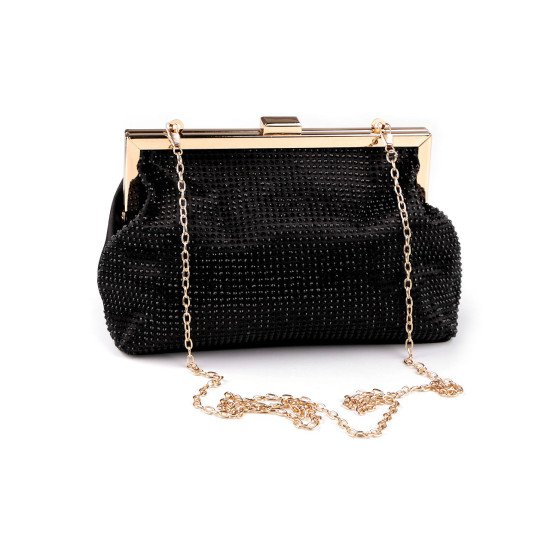 Pochette/sac de soirée en satin avec strass - Noir (2 Pièces) Pochette/sac de soirée en satin avec strass - Noir (2 Pièces)