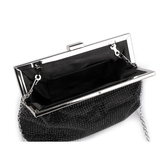 Pochette/sac de soirée en satin avec strass - Noir (2 Pièces) Pochette/sac de soirée en satin avec strass - Noir (2 Pièces)