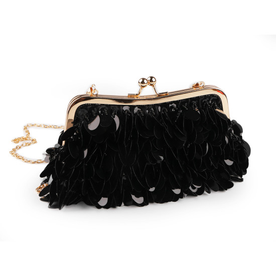 Bolso tipo clutch con lentejuelas y cuentas de semillas - Negro (1 Pieza) Bolso tipo clutch con lentejuelas y cuentas de semillas - Negro (1 Pieza)