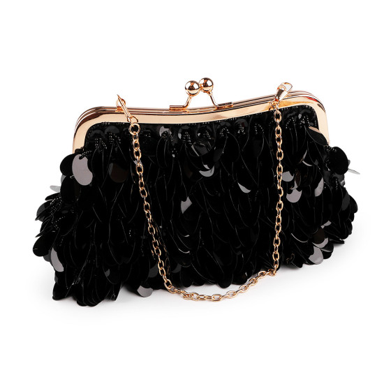 Bolso tipo clutch con lentejuelas y cuentas de semillas - Negro (1 Pieza) Bolso tipo clutch con lentejuelas y cuentas de semillas - Negro (1 Pieza)