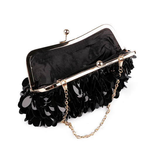 Bolso tipo clutch con lentejuelas y cuentas de semillas - Negro (1 Pieza) Bolso tipo clutch con lentejuelas y cuentas de semillas - Negro (1 Pieza)