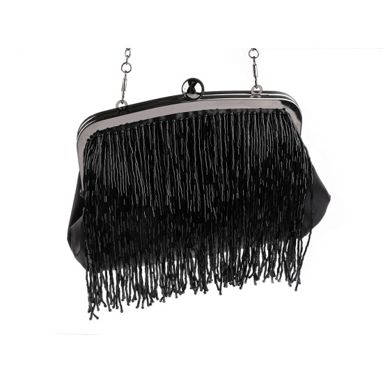 Evening handbag - satin clutch with seed beads - Grey (2 Pieces) Evening handbag - satin clutch with seed beads - Grey (2 Pieces)