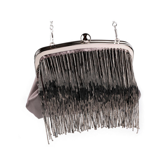 Evening handbag - satin clutch with seed beads - Grey (2 Pieces) Evening handbag - satin clutch with seed beads - Grey (2 Pieces)