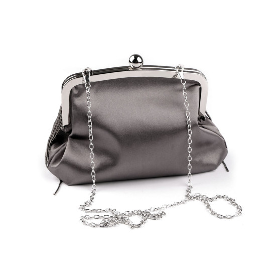 Evening handbag - satin clutch with seed beads - Grey (2 Pieces) Evening handbag - satin clutch with seed beads - Grey (2 Pieces)