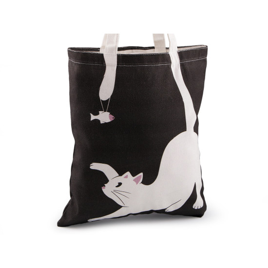 Cotton tote bag cat 34x39 cm - White (4 Pieces) Cotton tote bag cat 34x39 cm - White (4 Pieces)