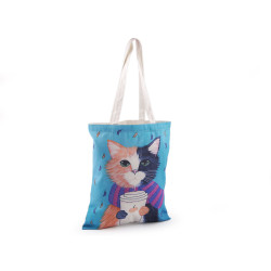 Cotton tote bag cat 34x40 cm - Azure blue (1 Piece)