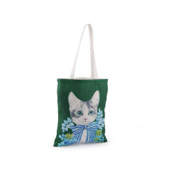 Cotton tote bag cat 34x40 cm - Dark green (1 Piece)