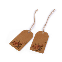 Paper tag / name tag with print 50x90 mm - Natural brown (100 Pieces)