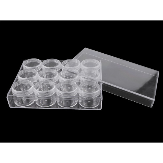 Pojemnik plastikowy / organizer 12 zakręcanych pojemniczków - Transparent (5 Sztuki) Pojemnik plastikowy / organizer 12 zakręcanych pojemniczków - Transparent (5 Sztuki)