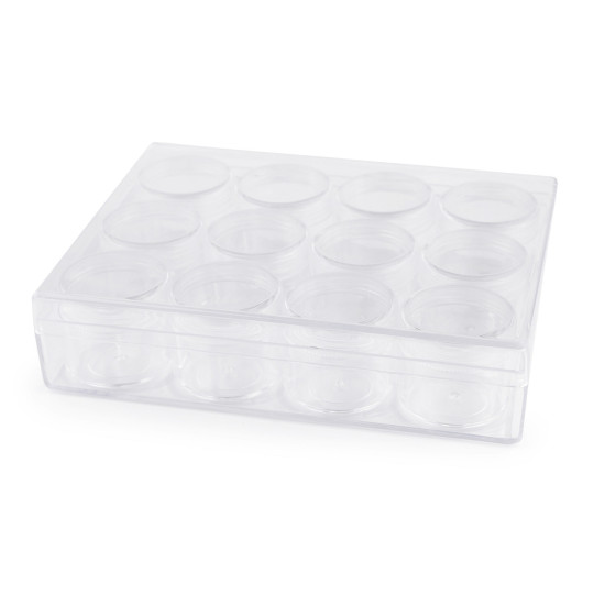 Pojemnik plastikowy / organizer 12 zakręcanych pojemniczków - Transparent (5 Sztuki) Pojemnik plastikowy / organizer 12 zakręcanych pojemniczków - Transparent (5 Sztuki)