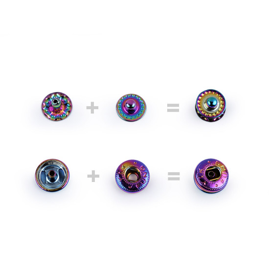 Metal snaps ø10 mm for medium-thick fabrics, rainbow - Multicolor (50 Sets) Metal snaps ø10 mm for medium-thick fabrics, rainbow - Multicolor (50 Sets)