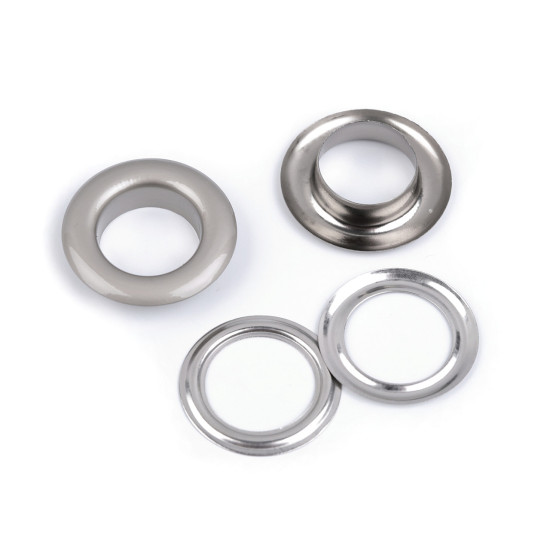 Eyelets / grommets with washer inner ø16 mm / outer ø27, matte - Nickel (33 Pairs) Eyelets / grommets with washer inner ø16 mm / outer ø27, matte - Nickel (33 Pairs)