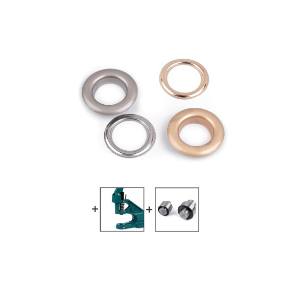 Eyelets / grommets with washer inner ø16 mm / outer ø27, matte - Nickel (33 Pairs) Eyelets / grommets with washer inner ø16 mm / outer ø27, matte - Nickel (33 Pairs)