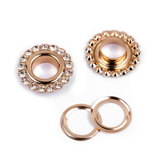 Eyelets / grommets with washer inner ø10 mm / outer ø22 mm "flower with crystals" - Black nickel (30 Pairs) Eyelets / grommets with washer inner ø10 mm / outer ø22 mm "flower with crystals" - Black nickel (30 Pairs)