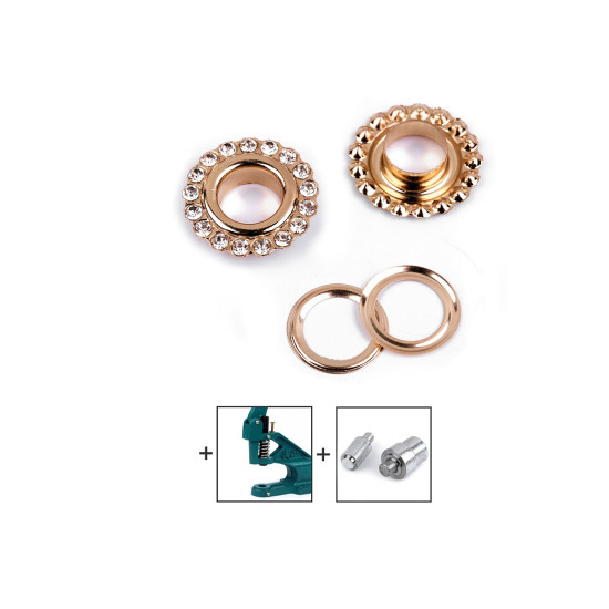 Eyelets / grommets with washer inner ø10 mm / outer ø22 mm "flower with crystals" - Black nickel (30 Pairs) Eyelets / grommets with washer inner ø10 mm / outer ø22 mm "flower with crystals" - Black nickel (30 Pairs)