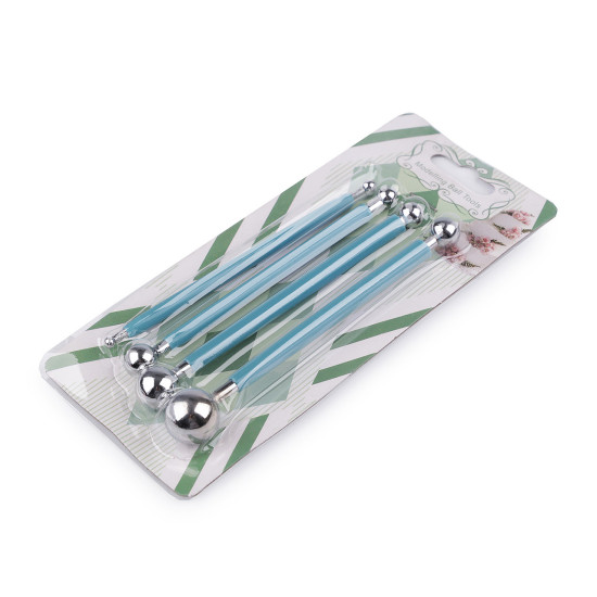 Modeling tools with stainless steel balls, set of 4 pcs - Azure blue (5 Sets) Modeling tools with stainless steel balls, set of 4 pcs - Azure blue (5 Sets)