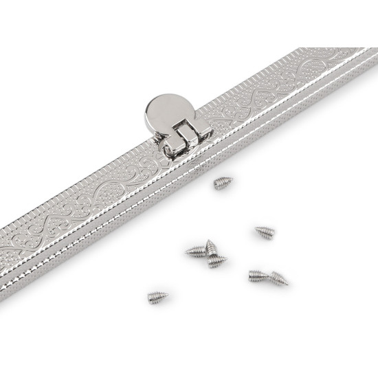Bigle z ornamentem do torby 19 cm bez zaciskania - Nikiel (18 Sztuki) Bigle z ornamentem do torby 19 cm bez zaciskania - Nikiel (18 Sztuki)