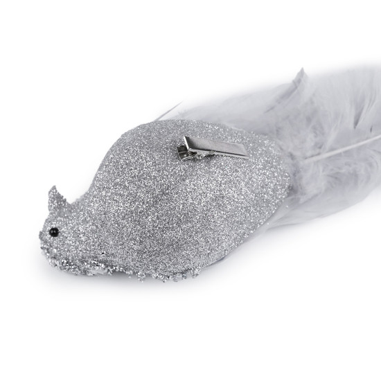 Bird with clip for christmas arrangement - Silver (1 Piece) Bird with clip for christmas arrangement - Silver (1 Piece)