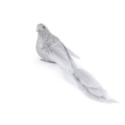 Bird with clip for christmas arrangement - Silver (1 Piece)