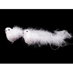 Bird with clip for christmas arrangement - White (2 Pieces)