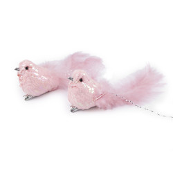 Bird with clip for christmas arrangement - Powder (2 Pieces)