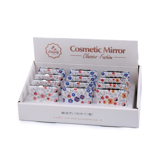 Cosmetic pocket mirror, flowers - Blue (1 Piece) Cosmetic pocket mirror, flowers - Blue (1 Piece)