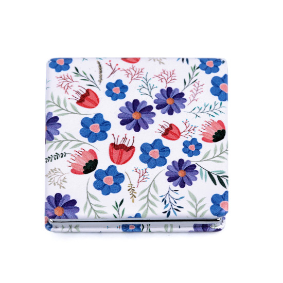 Cosmetic pocket mirror, flowers - Blue (1 Piece) Cosmetic pocket mirror, flowers - Blue (1 Piece)