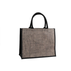 Jute shopping tote bag with chevron pattern 42x33 cm - Natural burlap (1 Piece)