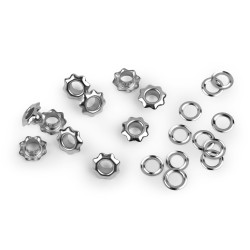 Eyelets / grommets with washer, inner ø5 mm / outer ø11 mm, flower - Nickel (300 Pairs)