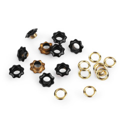Eyelets / grommets with washer, inner ø5 mm / outer ø11 mm, flower - Black (300 Pairs)