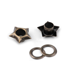 Eyelets / grommets with washer, inner ø5 mm / outer ø12.7 mm, star - Vintage brass (300 Pairs)