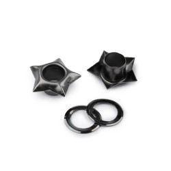 Eyelets / grommets with washer, inner ø5 mm / outer ø12.7 mm, star - Black nickel (300 Pairs)