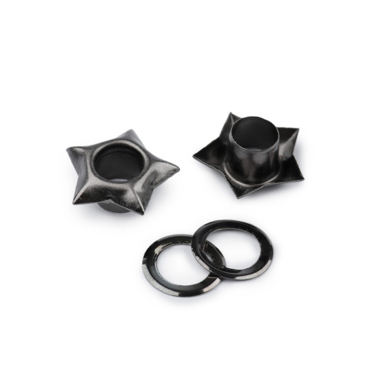 Eyelets / grommets with washer, inner ø5 mm / outer ø12.7 mm, star - Nickel (300 Pairs) Eyelets / grommets with washer, inner ø5 mm / outer ø12.7 mm, star - Nickel (300 Pairs)