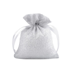 Woreczek podarunkowy 10x13 cm organza z brokatem - Srebrny jasny (10 Sztuki)