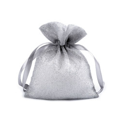Woreczek podarunkowy 10x13 cm organza z brokatem - Srebrny (10 Sztuki)
