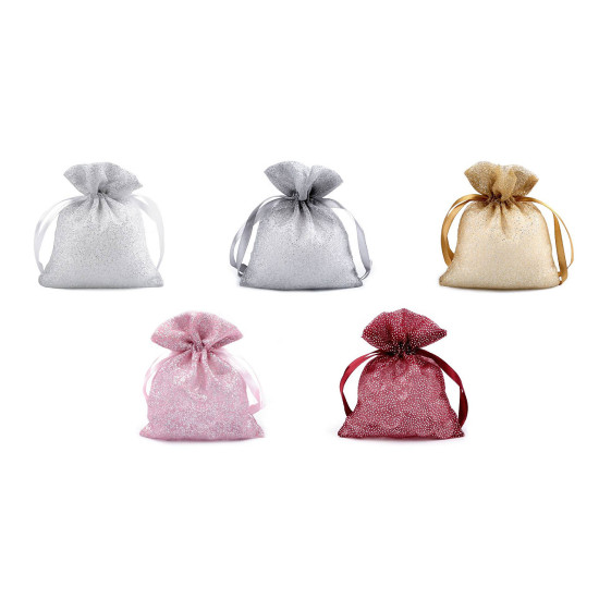 Woreczek podarunkowy 10x13 cm organza z brokatem - Srebrny jasny (10 Sztuki) Woreczek podarunkowy 10x13 cm organza z brokatem - Srebrny jasny (10 Sztuki)