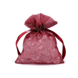 Woreczek podarunkowy 10x13 cm organza z brokatem - Bordo (10 Sztuki)