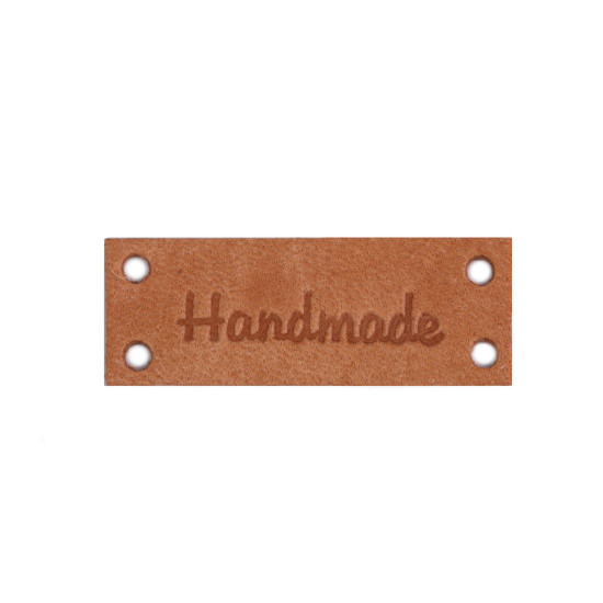 Bőr dísz címke / handmade, with love 16x44 mm - Barna (1 Darab) Bőr dísz címke / handmade, with love 16x44 mm - Barna (1 Darab)