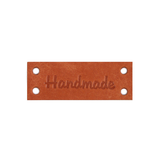 Bőr dísz címke / handmade, with love 16x44 mm - Barna (1 Darab) Bőr dísz címke / handmade, with love 16x44 mm - Barna (1 Darab)