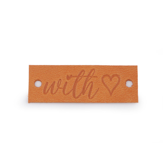 Bőr dísz címke / handmade, with love 16x44 mm - Barna (1 Darab) Bőr dísz címke / handmade, with love 16x44 mm - Barna (1 Darab)