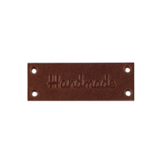 Bőr dísz címke / handmade, with love 16x44 mm - Barna (1 Darab) Bőr dísz címke / handmade, with love 16x44 mm - Barna (1 Darab)