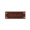 Bőr dísz címke / handmade, with love 16x44 mm - Barna (1 Darab)