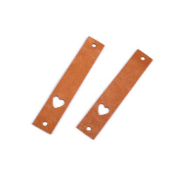 Etykietka / metka / ozdoba skórzana 12x70 mm serce - Naturalny średni (1 Sztuka)