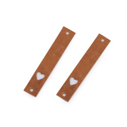 Etykietka / metka / ozdoba skórzana 12x70 mm serce - Naturalny brąż (1 Sztuka)