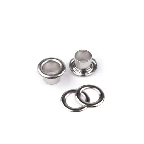 Eyelets / grommets & washer, inner ø8 mm / outer ø14 mm - Nickel (1000 Pairs) Eyelets / grommets & washer, inner ø8 mm / outer ø14 mm - Nickel (1000 Pairs)