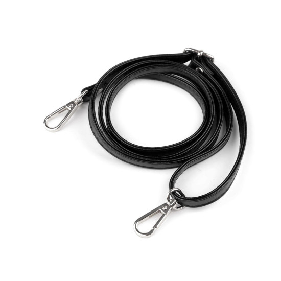 Eco leather strap / handle with carabiners for handbag, width 1 cm - Black (1 Piece) Eco leather strap / handle with carabiners for handbag, width 1 cm - Black (1 Piece)