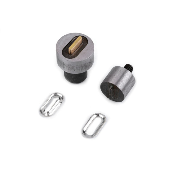 Aufsatz zum nieten von ovalen ösen mit abmessungen von 4 x 16 mm, 5 x 18 mm - Nickel (1 Set) Aufsatz zum nieten von ovalen ösen mit abmessungen von 4 x 16 mm, 5 x 18 mm - Nickel (1 Set)